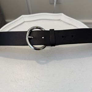 Italian Black Leather Belt with Silver Round Buckle